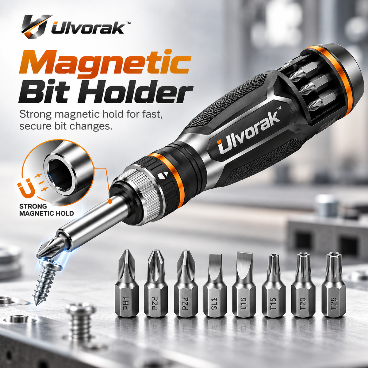 Ulvorak™ FlexDrive Multi-Bit Screwdriver – Compact Magnetic Screwdriver Set for Home Repairs, DIY Projects & Everyday Fixes