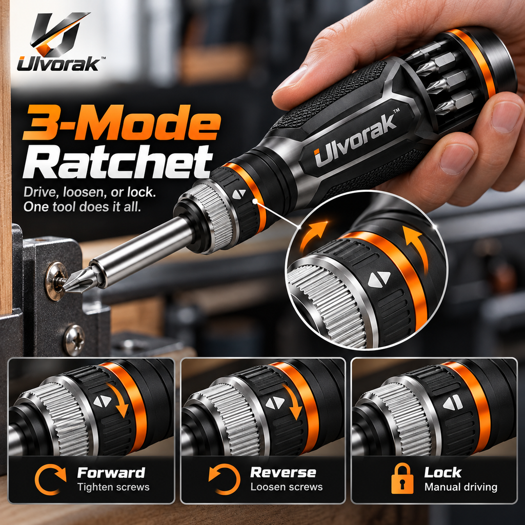 Ulvorak™ FlexDrive Multi-Bit Screwdriver – Compact Magnetic Screwdriver Set for Home Repairs, DIY Projects & Everyday Fixes