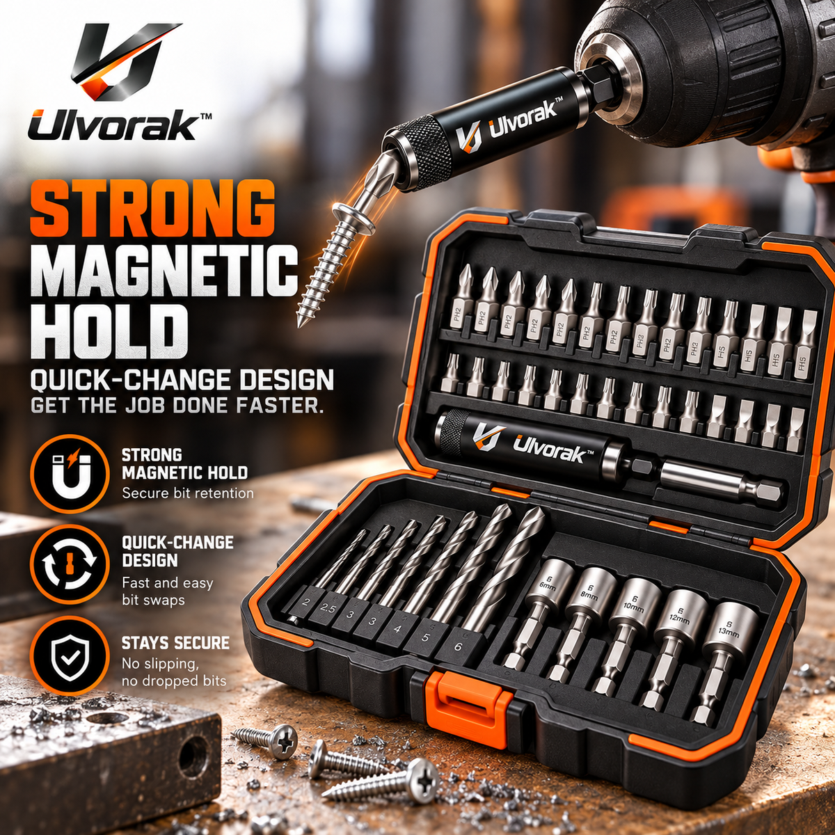 Ulvorak™ MagDrive Bit Set – Magnetic Drill Bit Collection for Power Tools, Home Repairs, DIY Projects & Workshop Applications