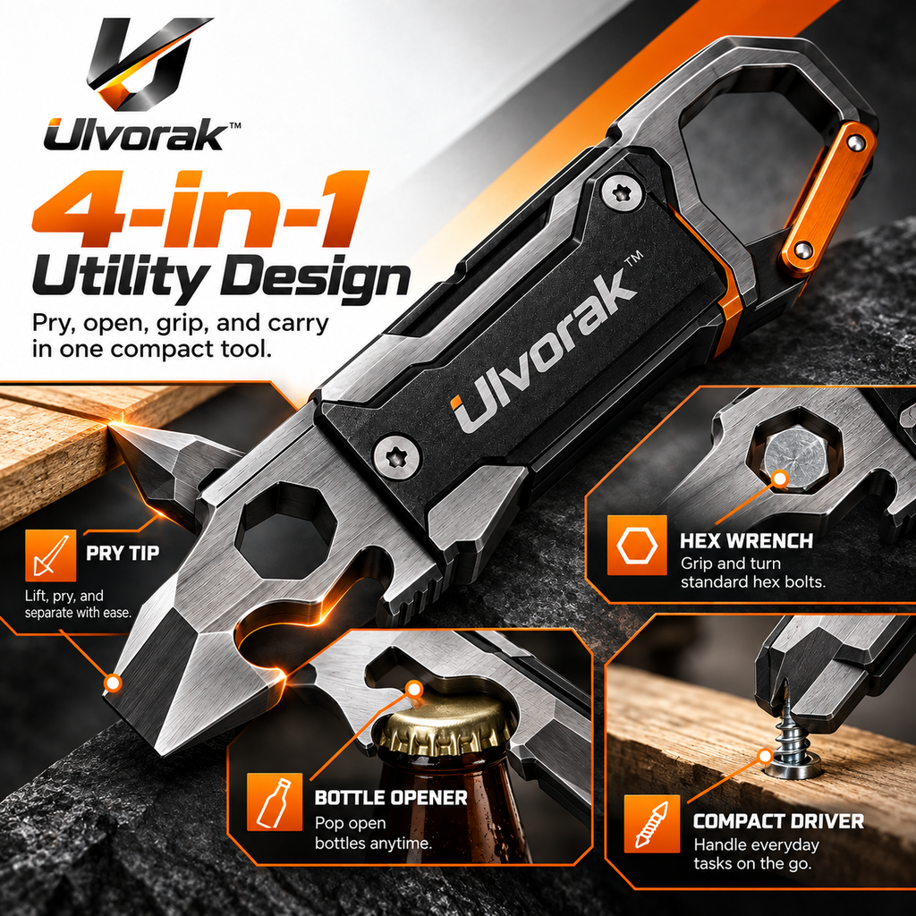 Ulvorak™ PocketMate Keychain Multi-Tool – Compact Everyday Carry Tool for Quick Repairs, Outdoor Activities & Daily Tasks