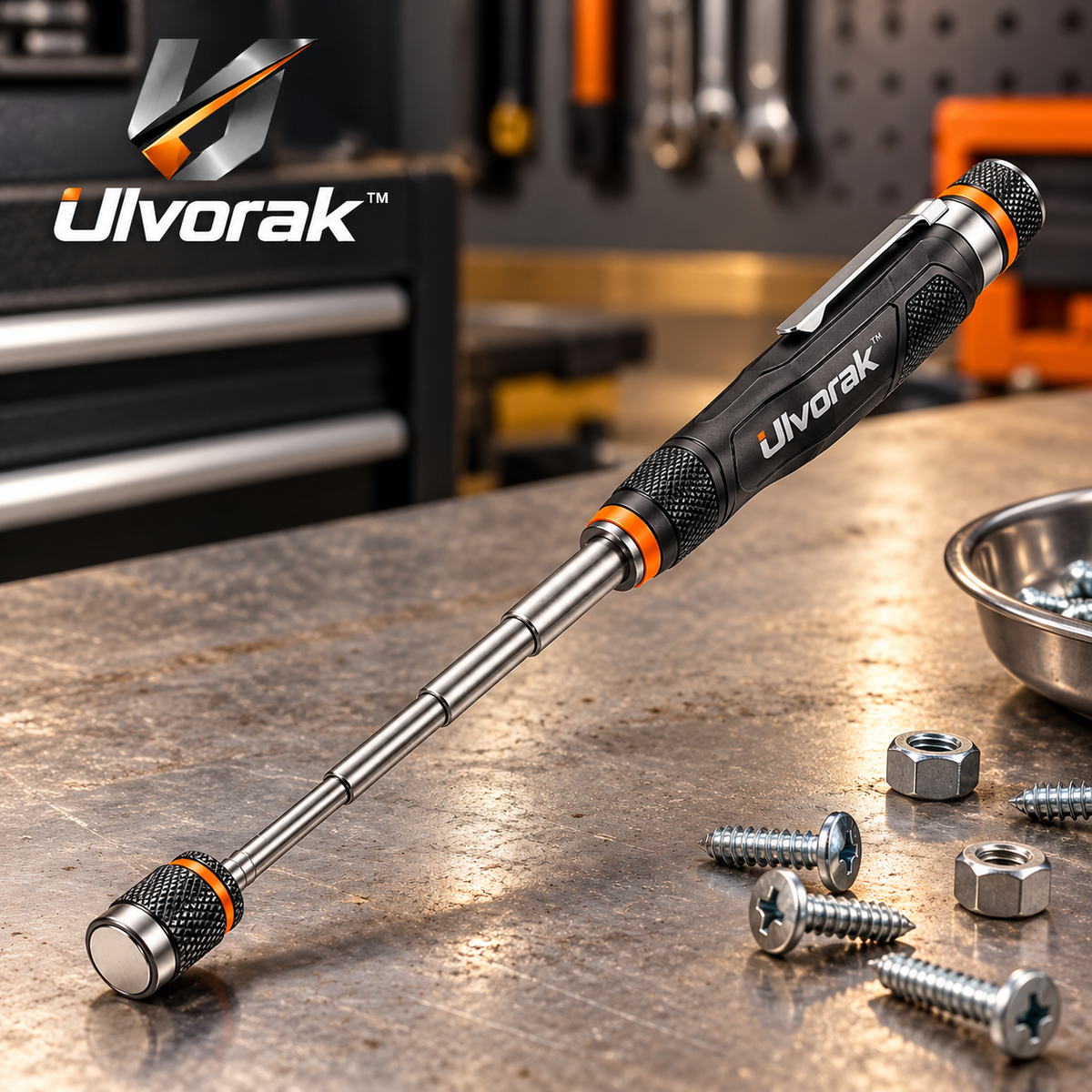 Ulvorak™ FlexReach Magnetic Pickup Tool – Extendable Magnetic Retriever for Lost Screws, Bolts, Nuts & Small Metal Parts