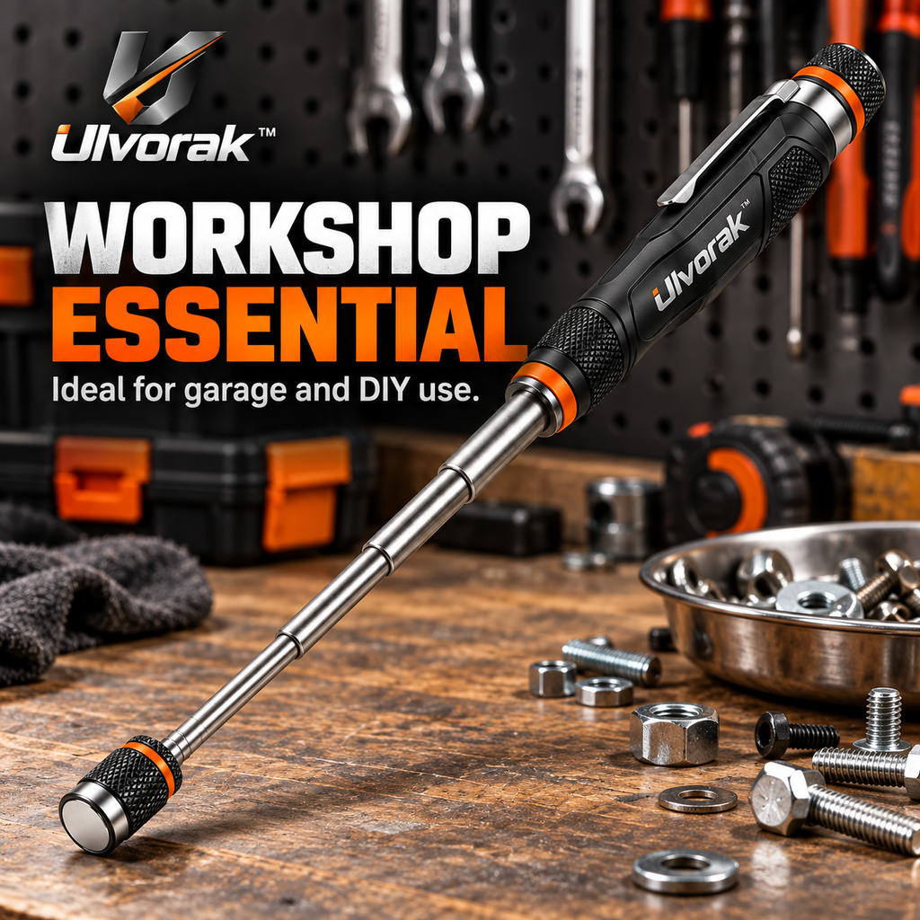 Ulvorak™ FlexReach Magnetic Pickup Tool – Extendable Magnetic Retriever for Lost Screws, Bolts, Nuts & Small Metal Parts