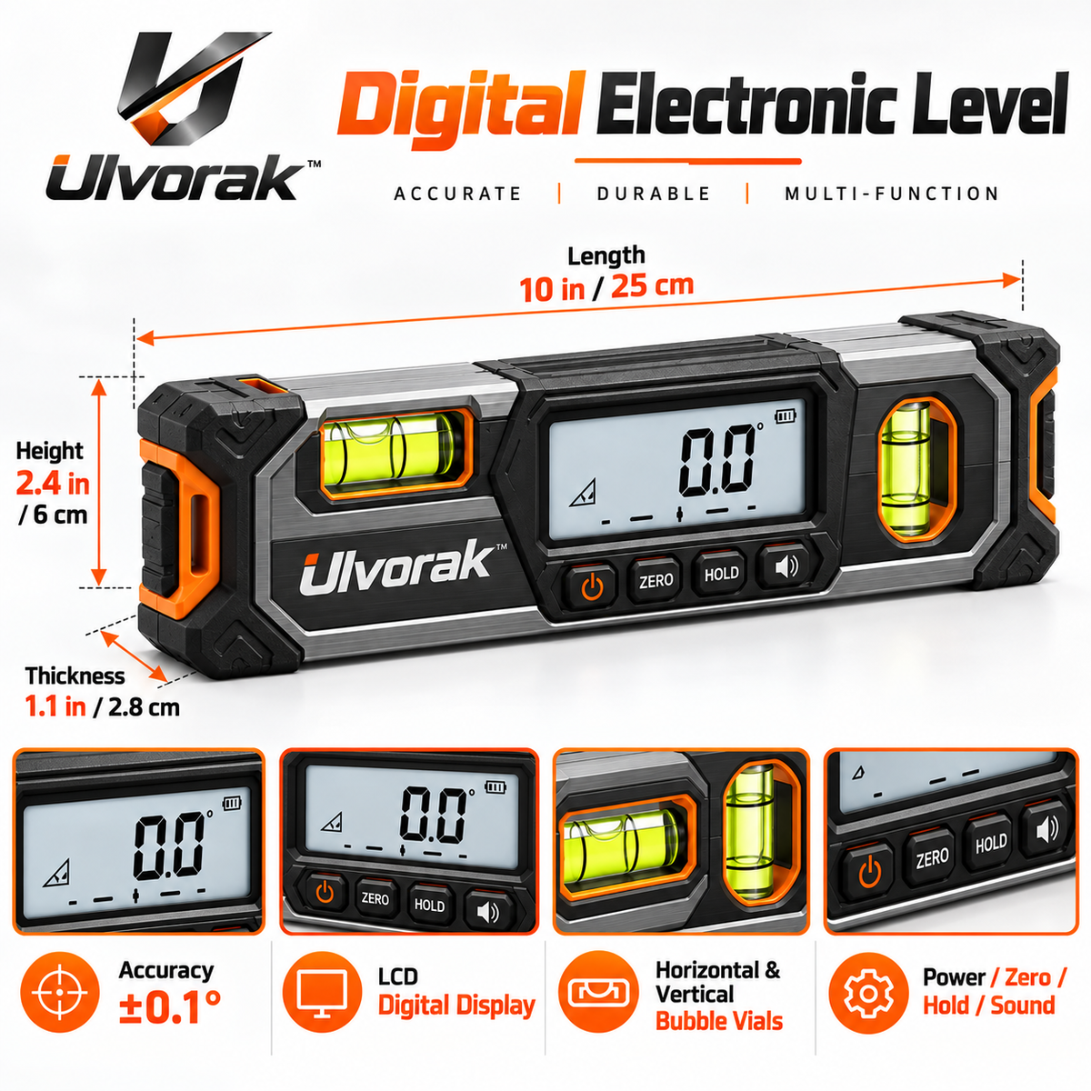 Ulvorak™ ProLevel Digital Level Tool – Electronic Angle Finder with LCD Display for Home Improvement, Construction & DIY Projects