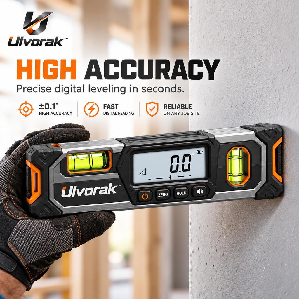 Ulvorak™ ProLevel Digital Level Tool – Electronic Angle Finder with LCD Display for Home Improvement, Construction & DIY Projects