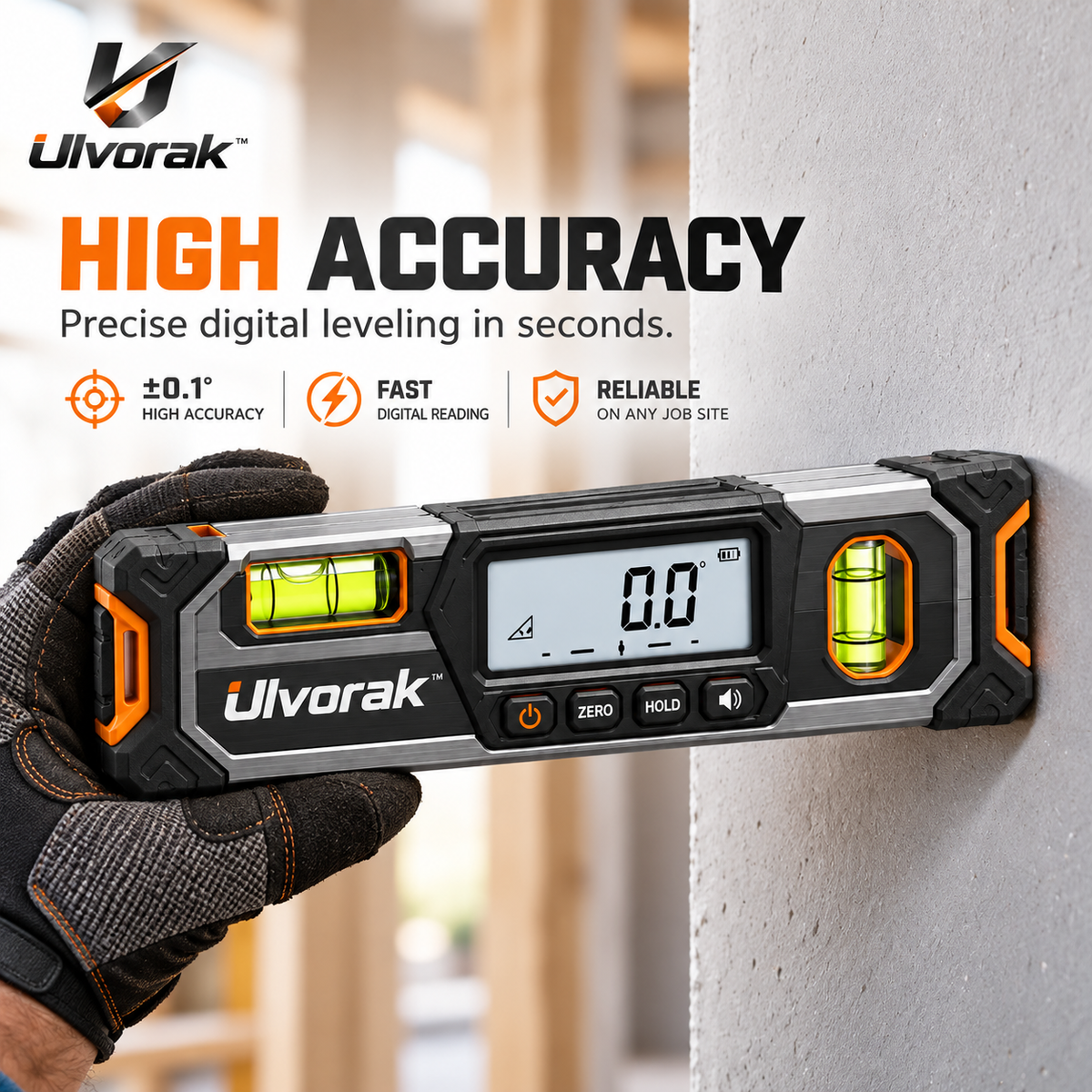Ulvorak™ ProLevel Digital Level Tool – Electronic Angle Finder with LCD Display for Home Improvement, Construction & DIY Projects