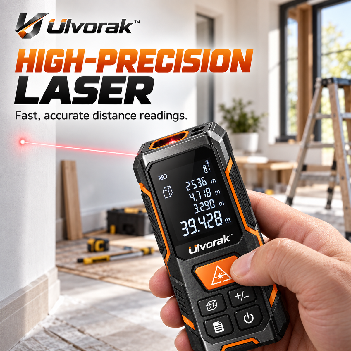 Ulvorak™ LaserMeasure Pro – Digital Laser Distance Meter for Fast, Accurate Measurements, Home Improvement & DIY Projects