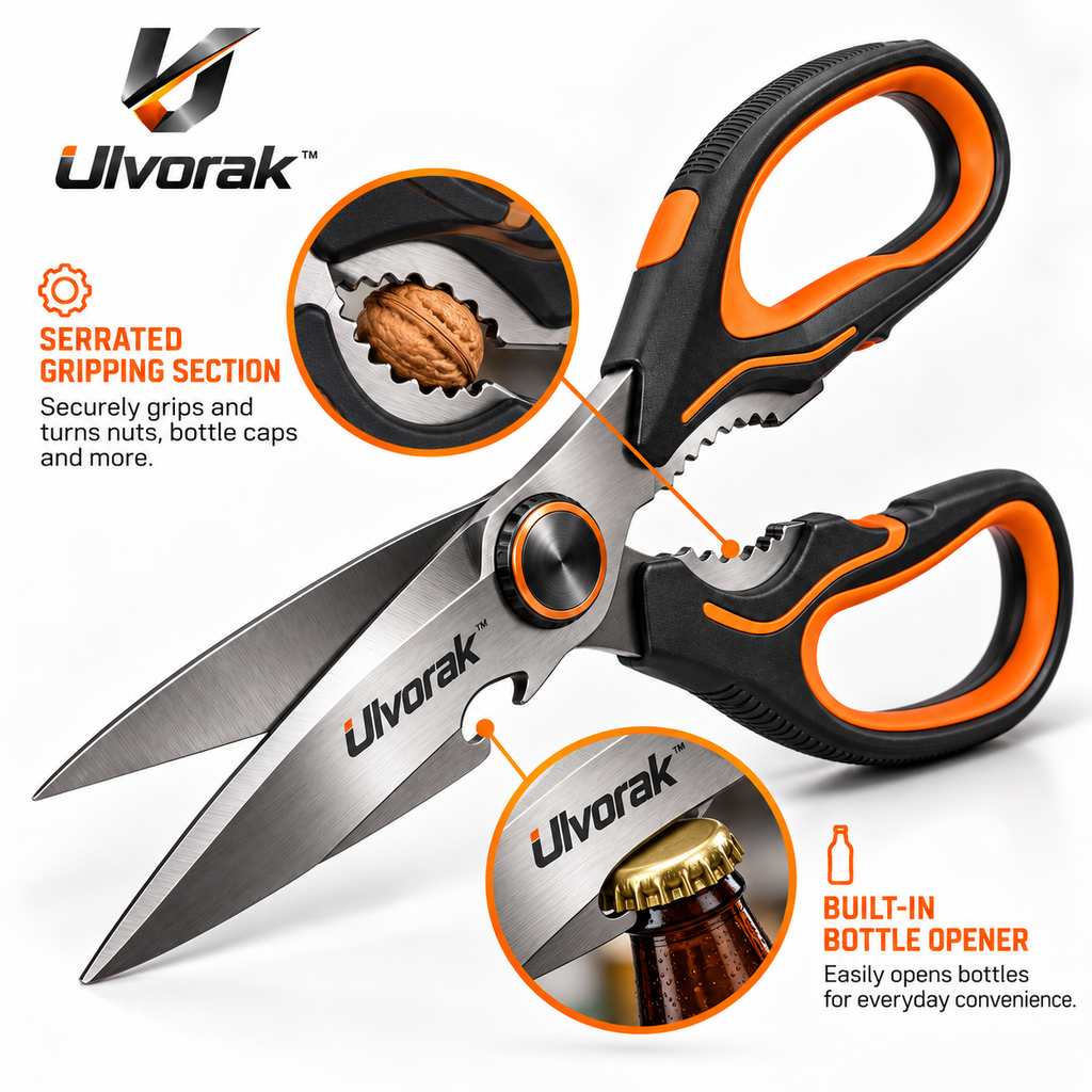 Ulvorak™ MultiCut Utility Scissors – Heavy-Duty Multi-Purpose Cutting Tool for Home, Kitchen, Workshop & Everyday Tasks