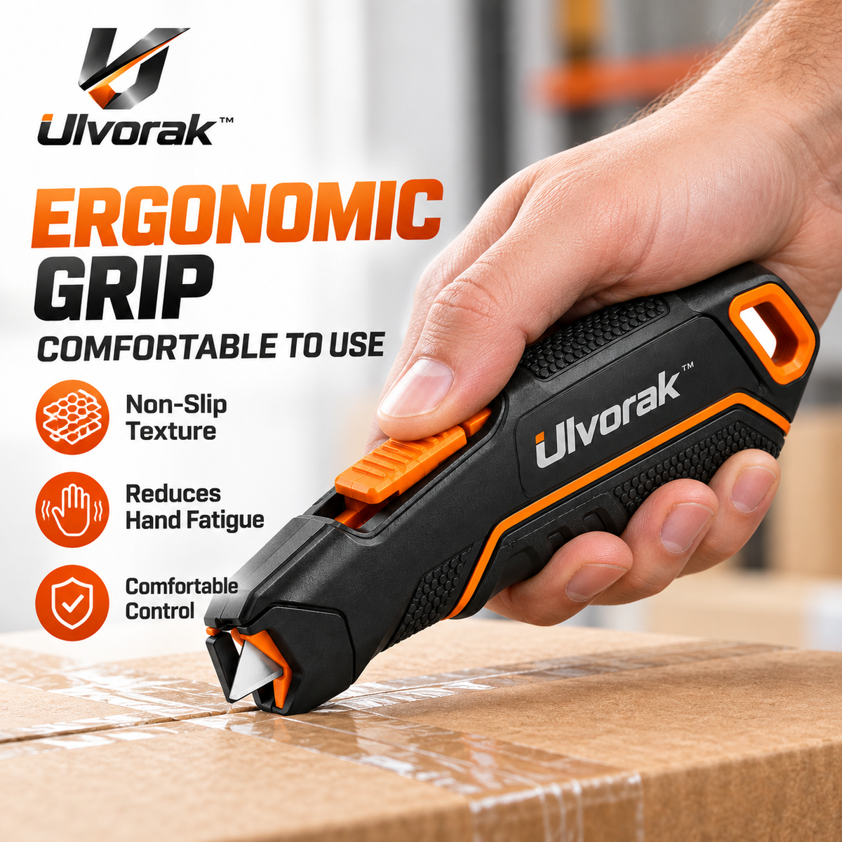Ulvorak™ SafeSlice Box Cutter – Retractable Safety Utility Knife for Packages, Cardboard, Shipping Boxes & Everyday Opening Tasks