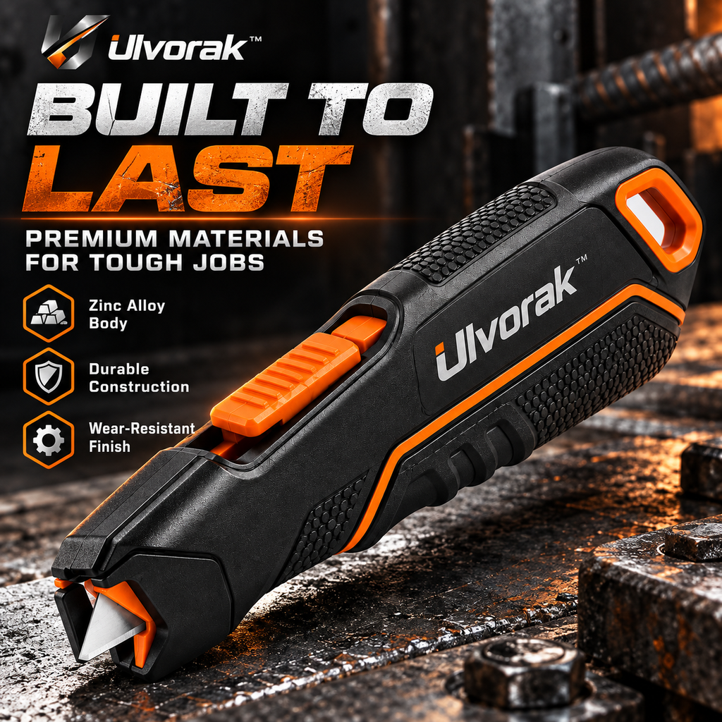 Ulvorak™ SafeSlice Box Cutter – Retractable Safety Utility Knife for Packages, Cardboard, Shipping Boxes & Everyday Opening Tasks